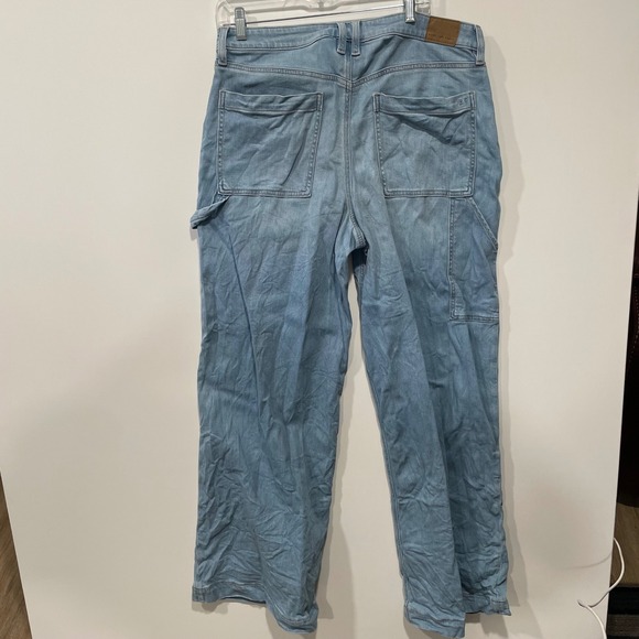 American Eagle Super High-Rise Baggy Wide Leg Carpenter Jeans Light Wash 12 Long - Picture 5 of 10
